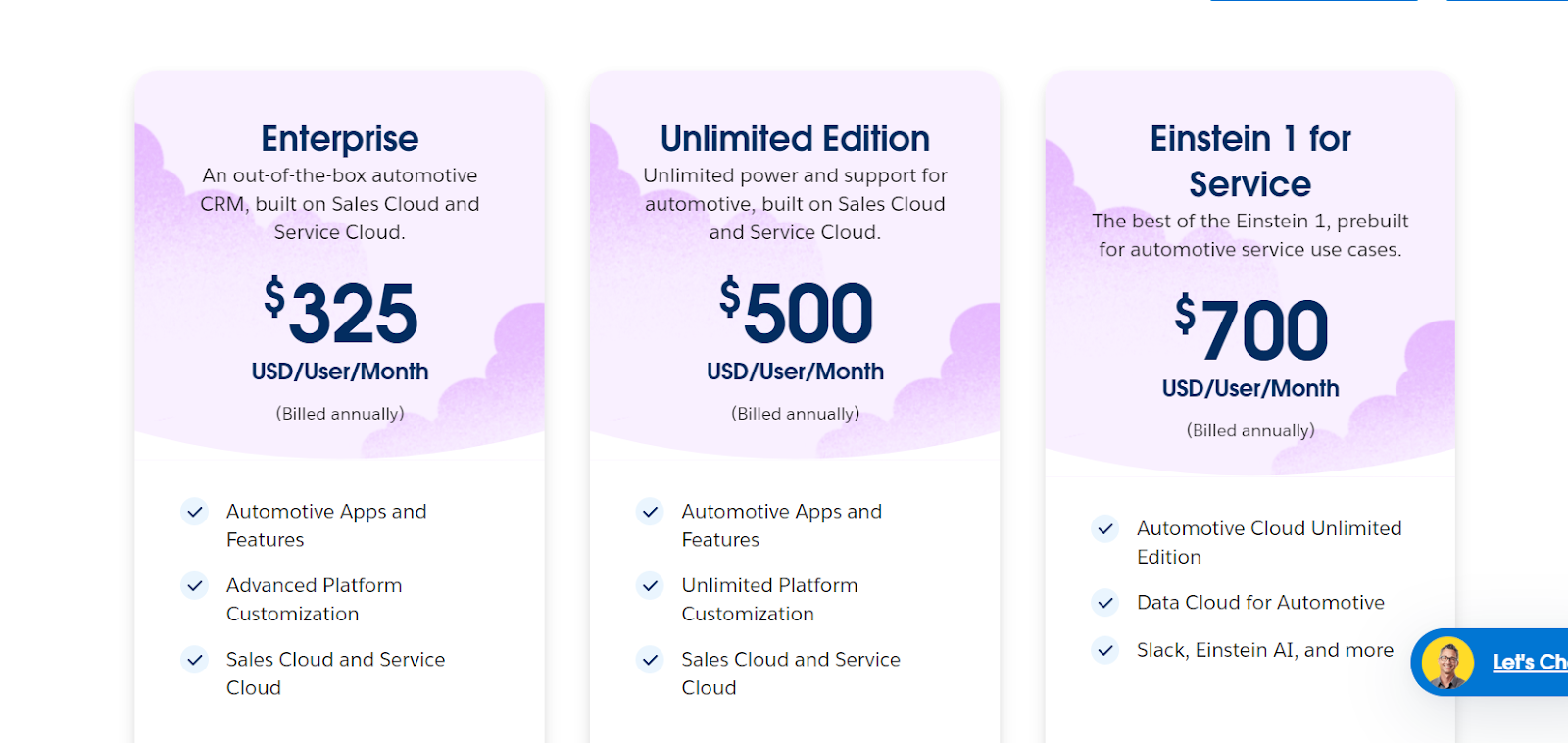 Pricing plans of Salesforce Automotive Cloud