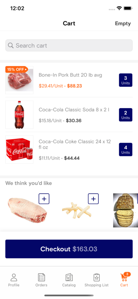 Shopping cart interface