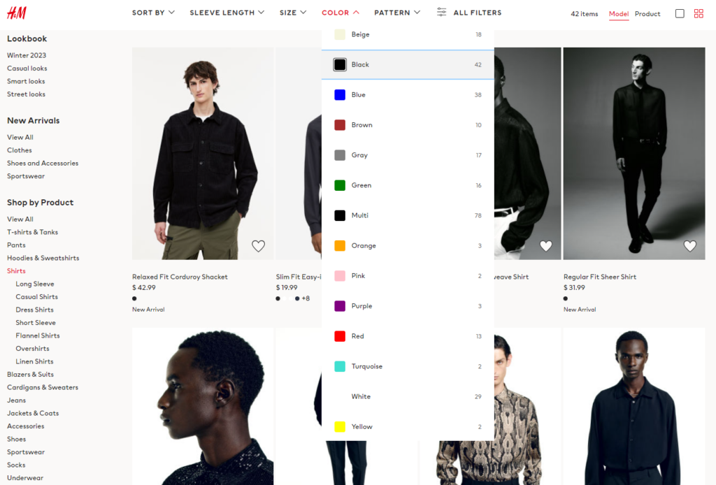 Search and filtering interface